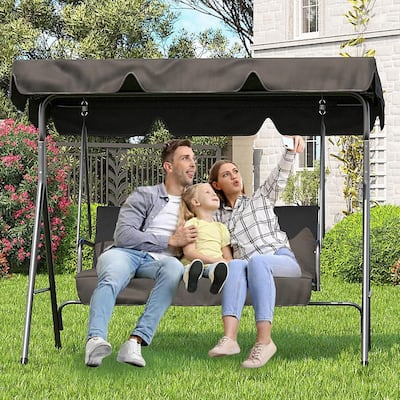 3 Person Patio Swing Chair with Canopy and Adjustable Tilt Shade for Porch - 68.5"(L) x 43.1"(W) x 60.5"(H)