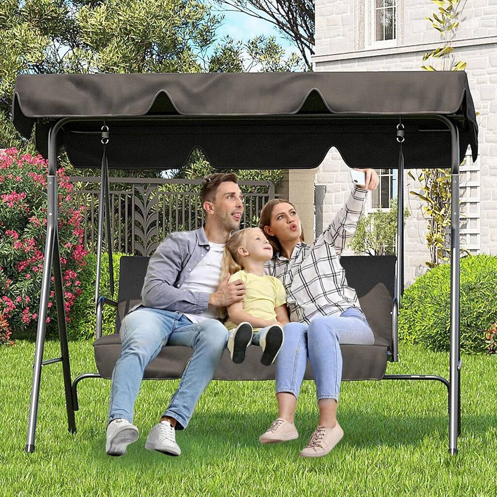 3 Person Patio Swing Chair with Canopy and Adjustable Tilt Shade for Porch - 68.5"(L) x 43.1"(W) x 60.5"(H)