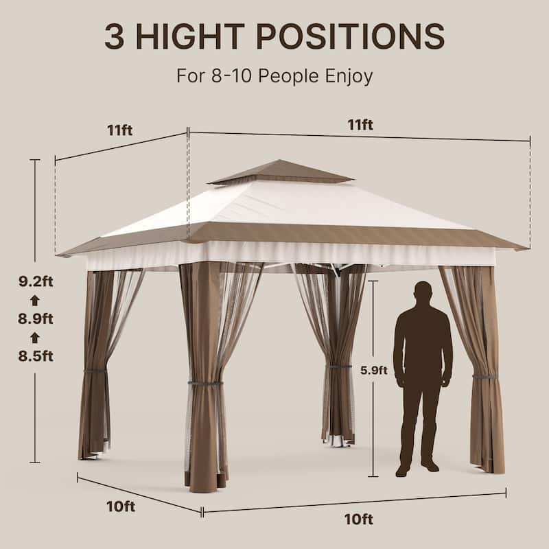 11 x 11 / 13 x 13 Pop Up Gazebo Tent with Mosquito Netting, Outdoor Canopy Tent