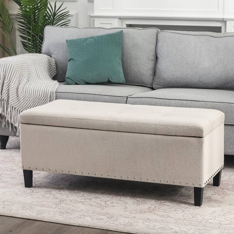 Adeco Storage Ottoman Bench 41" Tufted Fabric Footrest