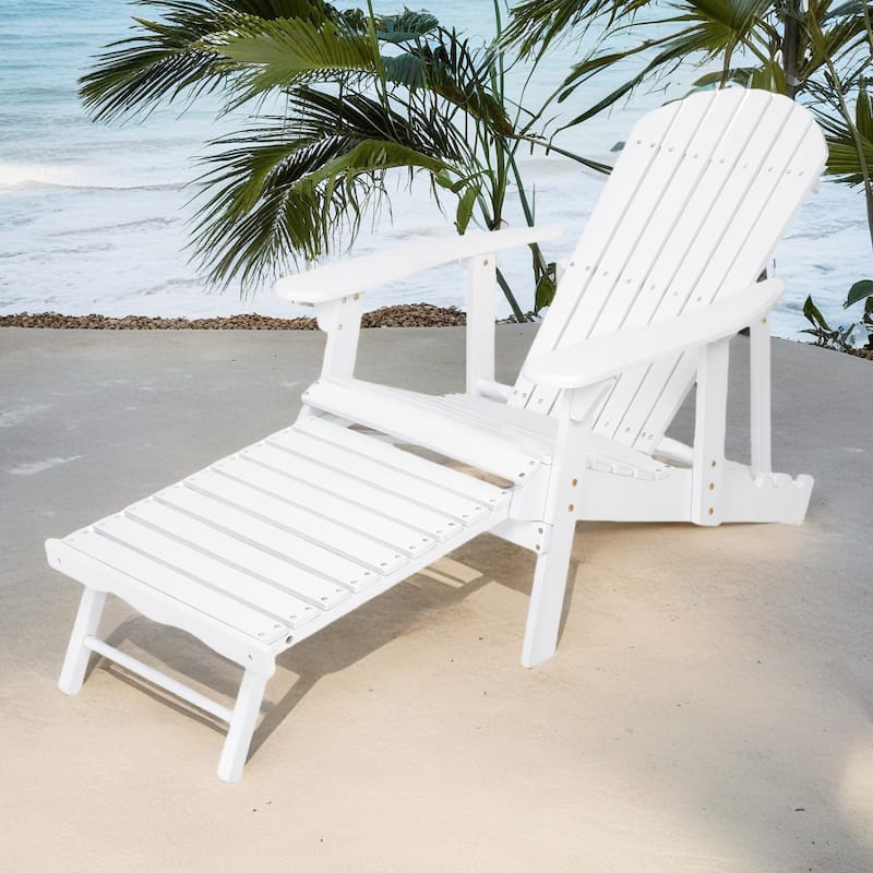 Rustic Outdoor Acacia Wood Foldable Adirondack Chairs with Expandable Footrest - White