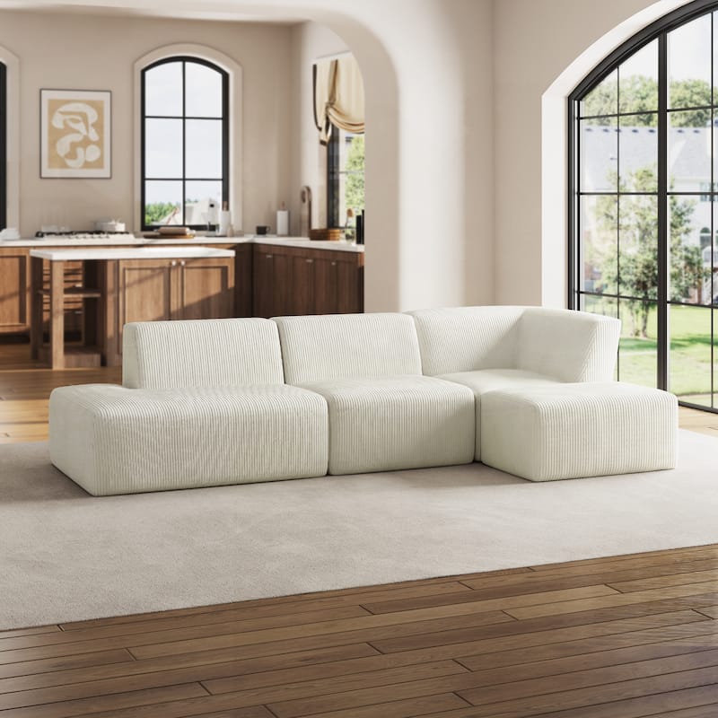 Corduroy Fully Sponge Molded Modular Sectional Sofa with Ottoman