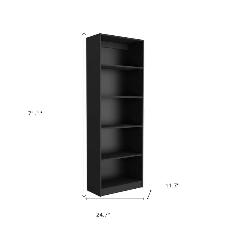 71" Black Five Tier Bookcase with Two doors