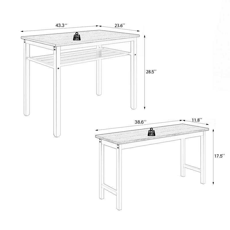 Modern 3-Piece Dining Set with Rectangular Table & 2 Benches
