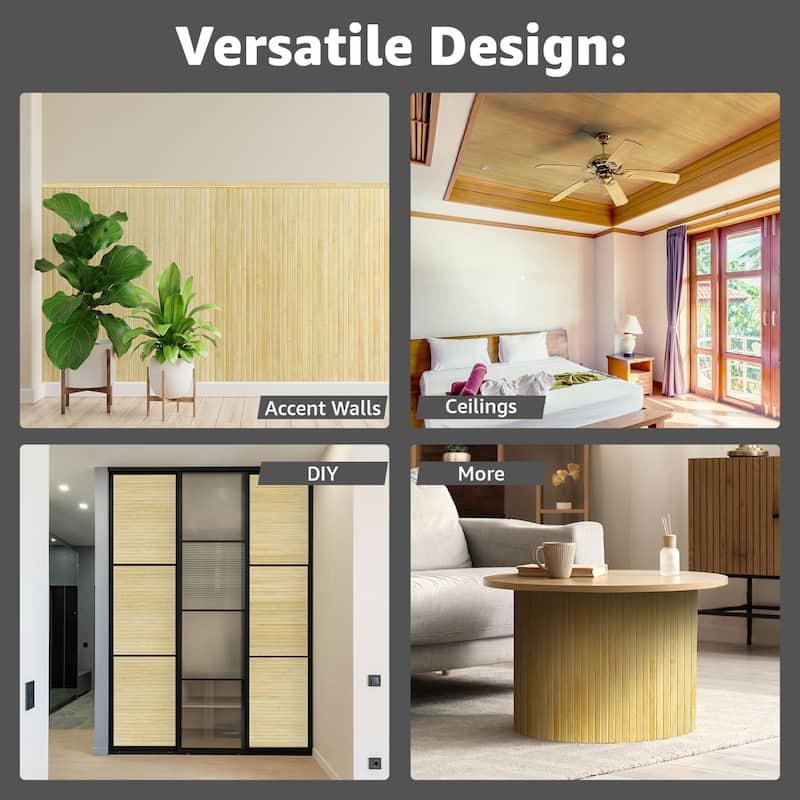 Art3d 48 x 96 in Natural Bamboo Wall Panel for Wall Decor for Living Room,Bedroom,Office - 96 X 48