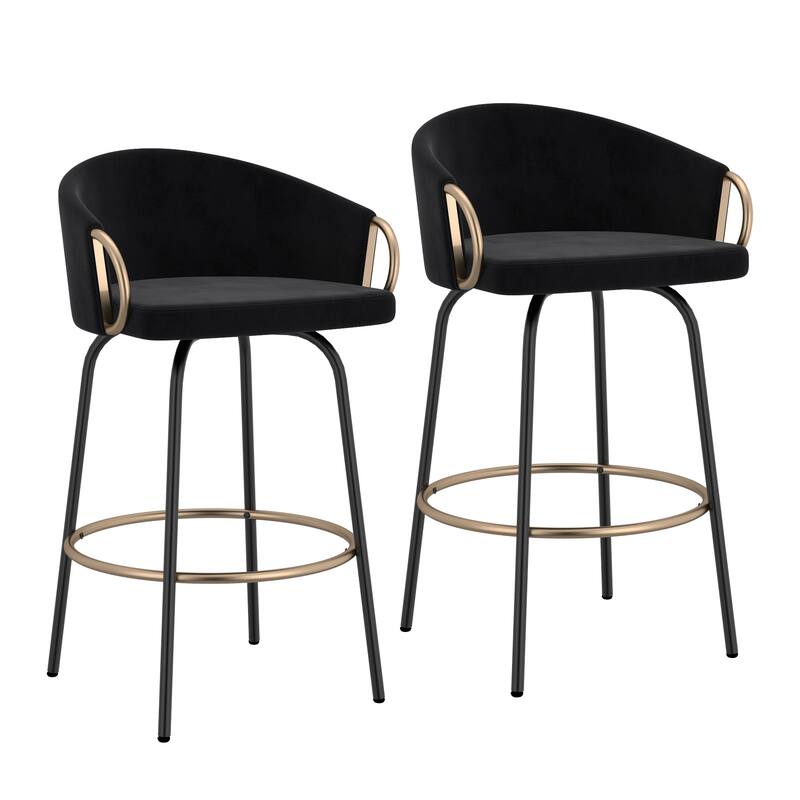 Set of 2 Contemporary Velvet & Metal 26" Counter Stool