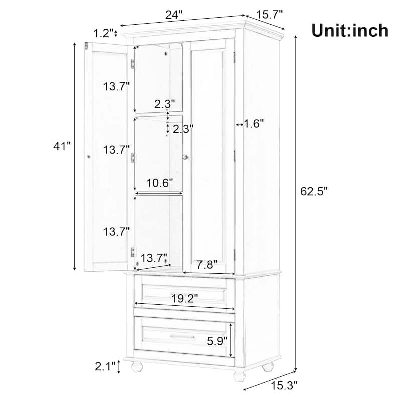 Freestanding Bathroom/Office Cabinet with 2 Doors and Drawers, Adjustable Shelf, Anti-Tip Kit Included