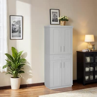 Modern Kitchen Pantry Freestanding Cabinet Cupboard w/Doors and Drawer