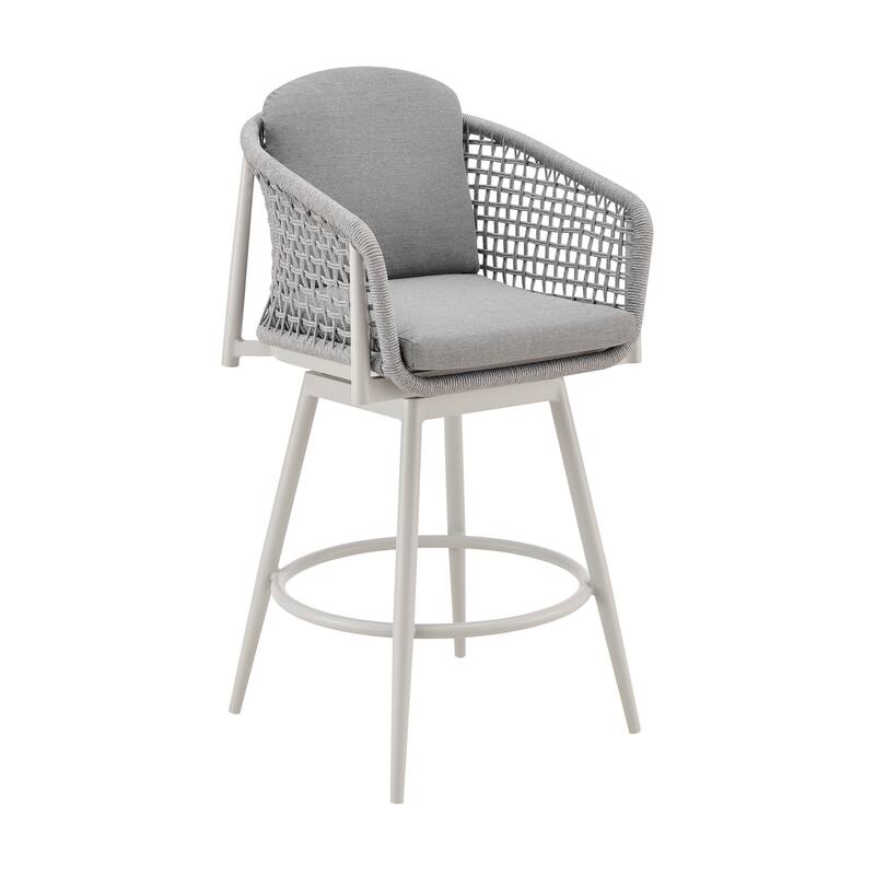 HomeRoots 40" Light Gray Metal Swivel Outdoor Counter Height Bar chair with Footrest