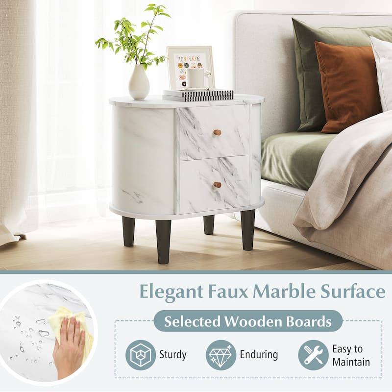 Gymax Nightstand w/ 2 Drawers Faux Marble Bedside Table for Small