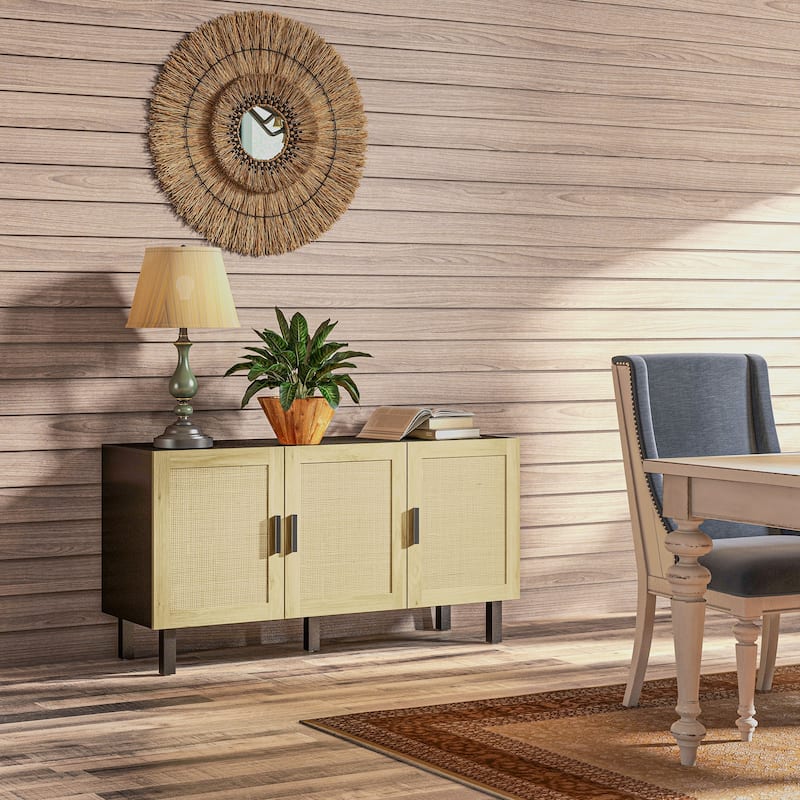 Rattan Woven Design Kitchen Storage Cabinet / Boho Buffet Sideboard