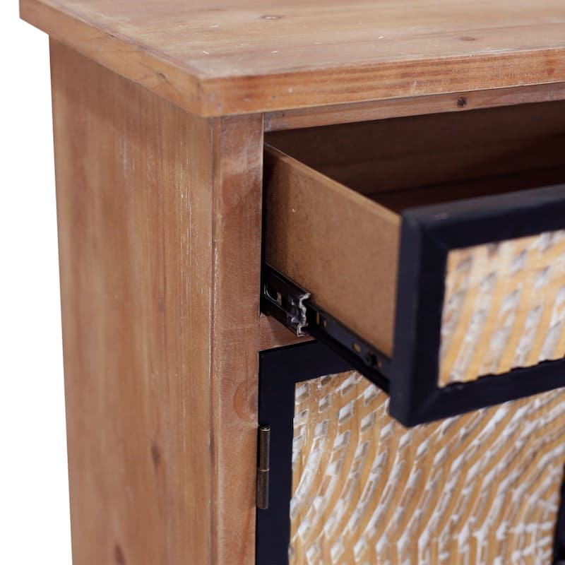 Natural Wood 30.71 in. H Storage Cabinet with Drawers and Doors - 29.53" x 14.17"