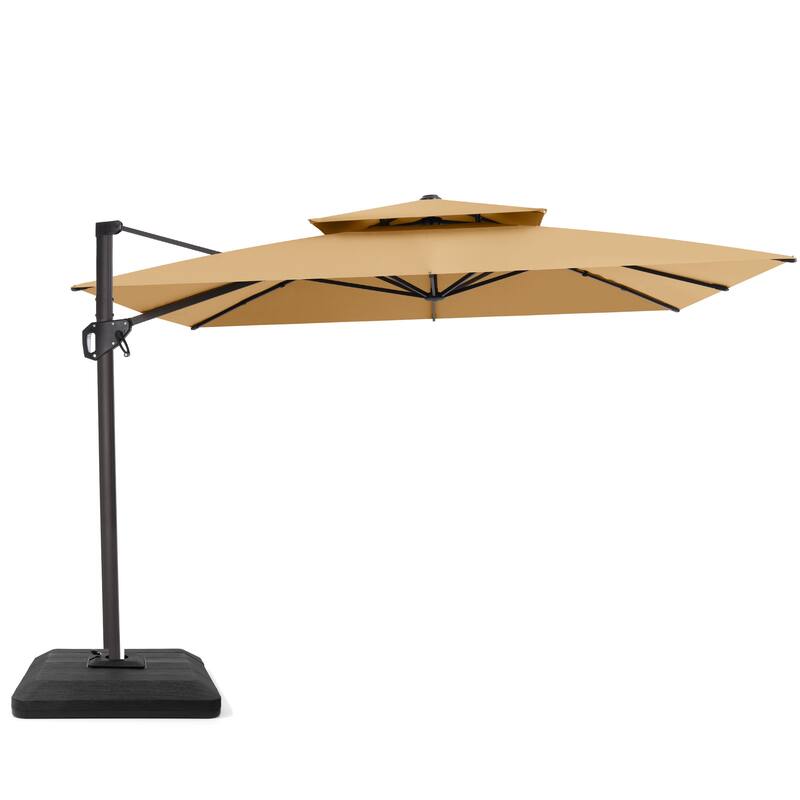 VredHom Patio Outdoor 11 x 11 FT Cantilever-Offset Aluminum Umbrella with Premium Weight Base - Tan