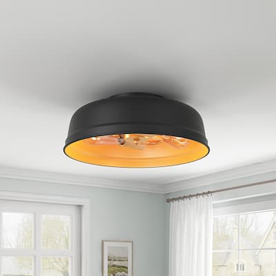 Industrial Black 2-Light Metal Flush Mount Ceiling Light Fixtures for Kitchen