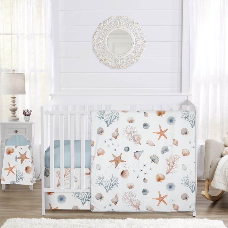 Sweet Jojo Designs Ocean Seashells Boy, Girl, Unisex/Gender Neutral 4-piece Nursery Crib Bedding Set Nautical Beach Theme Nature