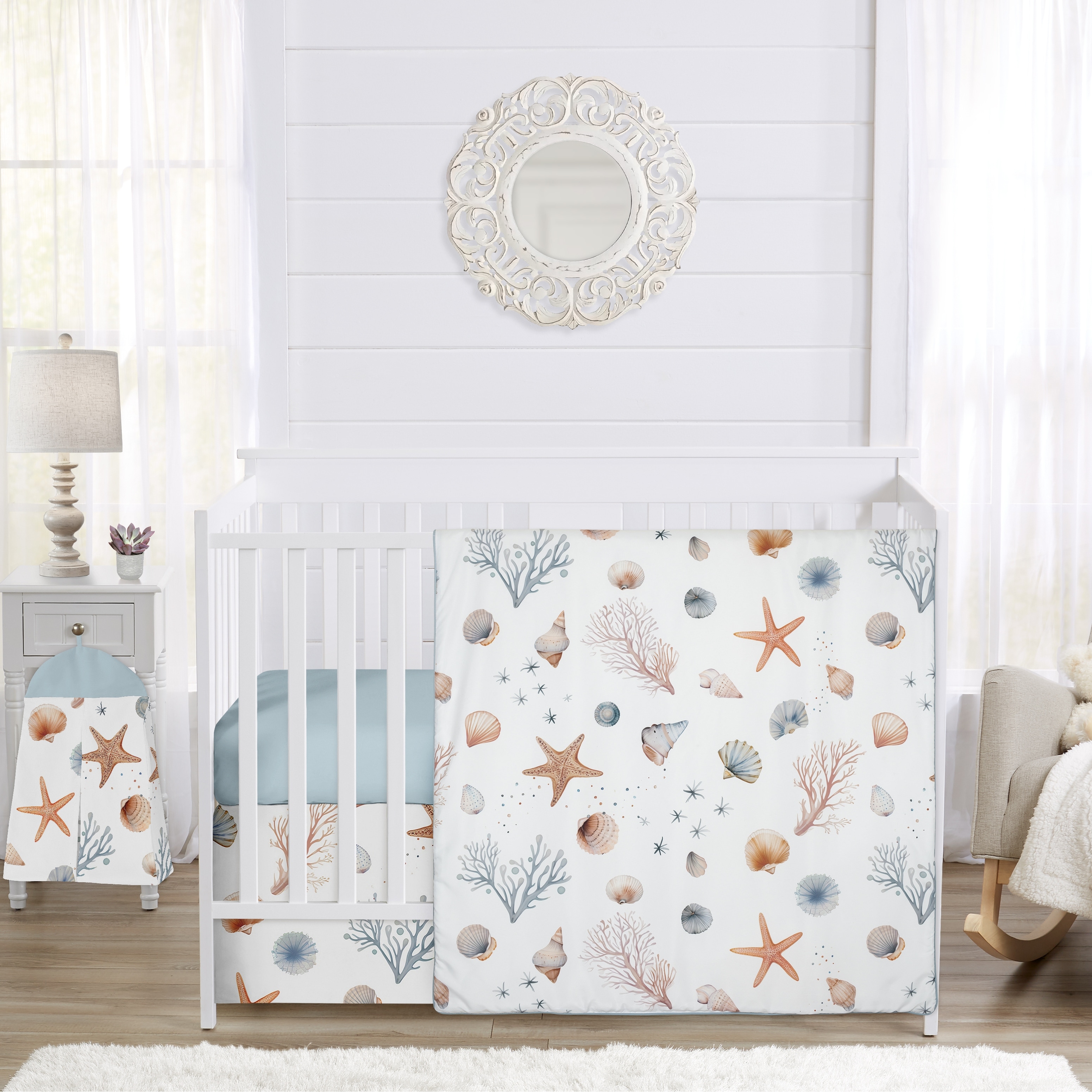 Sweet Jojo Designs Ocean Seashells Boy, Girl, Unisex/Gender Neutral 4-piece Nursery Crib Bedding Set Nautical Beach Theme Nature