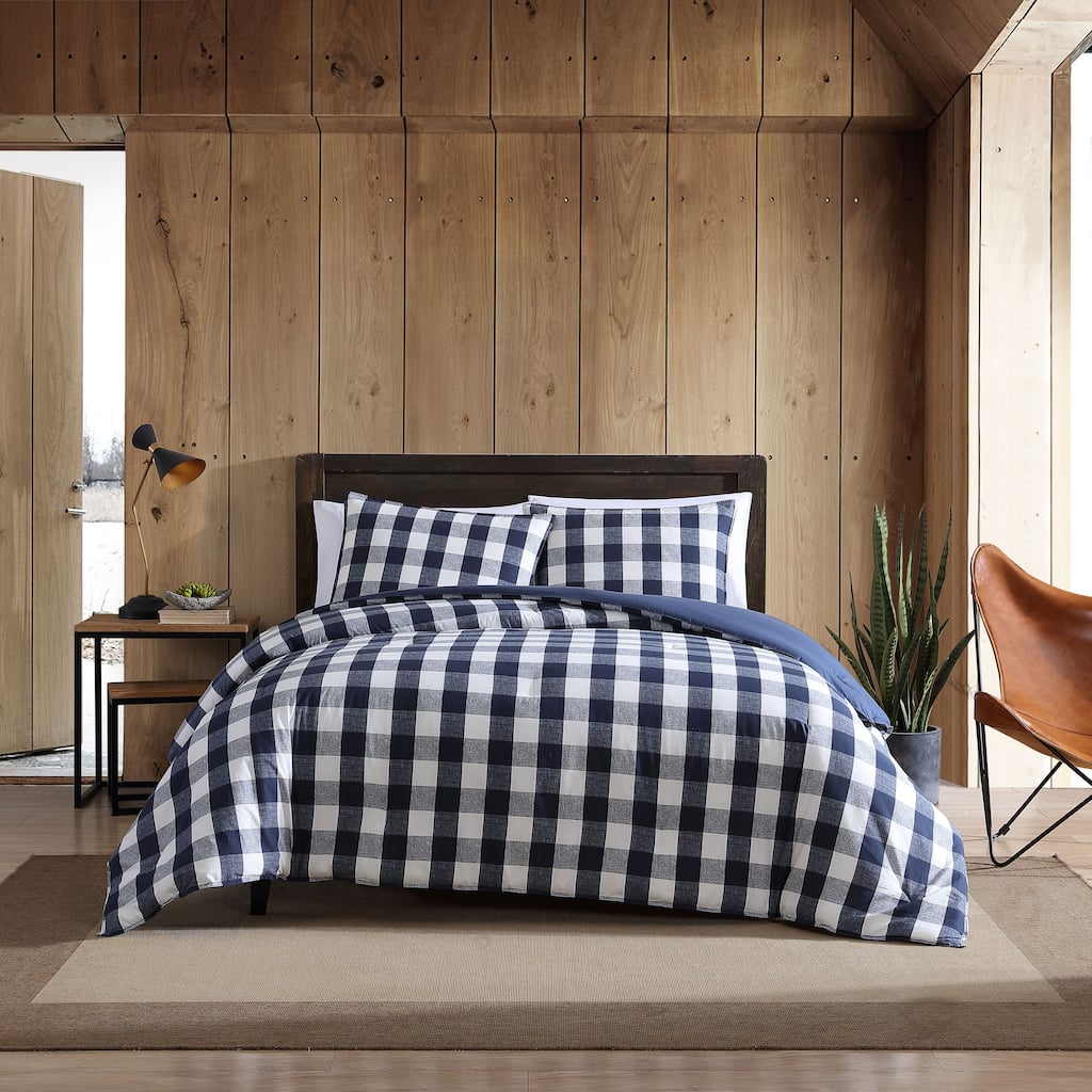 Eddie Bauer Lakehouse Plaid Blue Cotton Duvet Cover Set