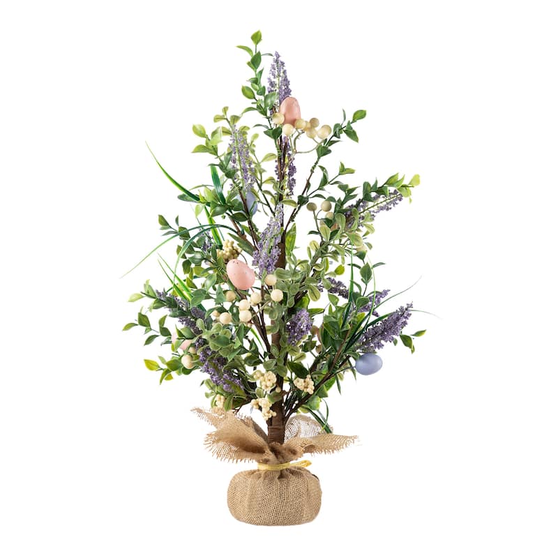 Glitzhome Easter Table Tree with Eggs Lavender Top Hat Decoration for Spring Party Supplies Props - Green