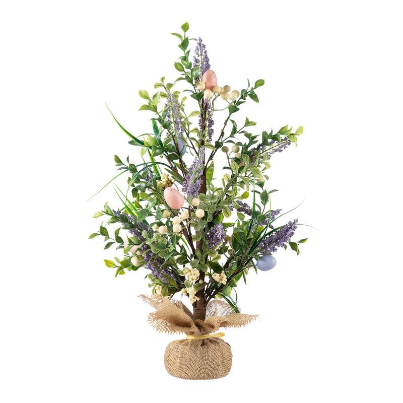 Glitzhome Easter Table Tree with Eggs Lavender Top Hat Decoration for Spring Party Supplies Props
