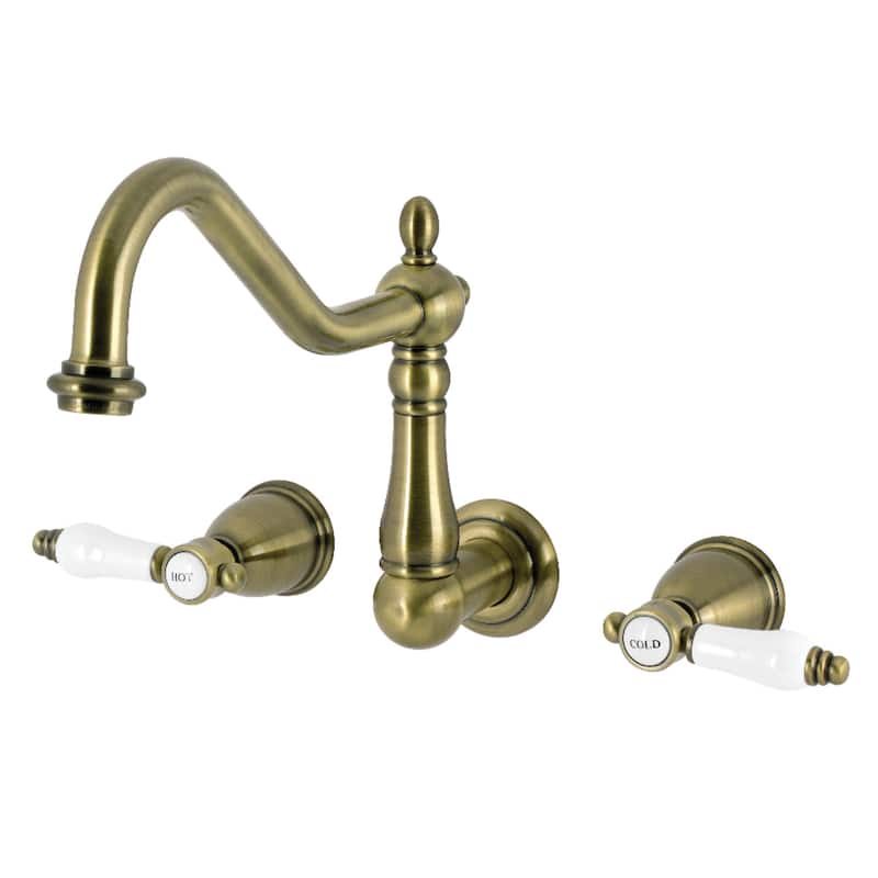 Kingston Brass Essex Double-Handle Wall-Mount Pre-Rinse Bridge Kitchen Faucet - Antique Brass