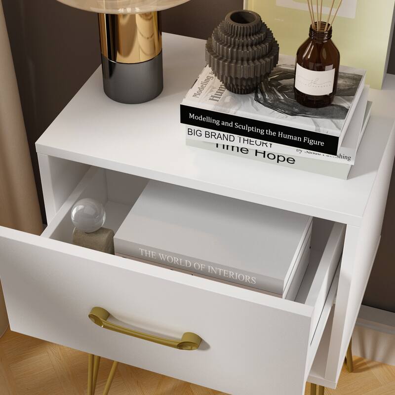 Kerrogee 1-Drawer Nightstand with Shelf - Metal Leg Bedside Table