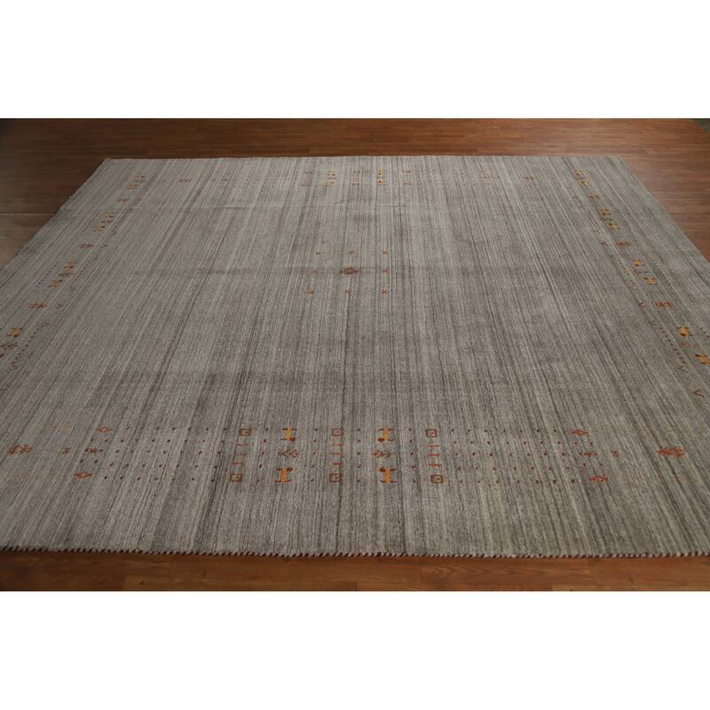 Hand Knotted Oriental 100% Wool Carpet Tribal Animal Pictorial Greys & Charcoal Gabbeh Area Rug - 9' 10'' X 8' 0''