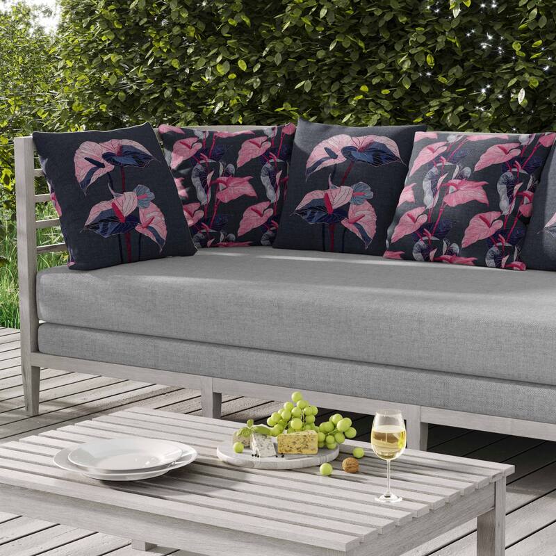 Anthurium Bloom Indoor/Outdoor Reversible Throw Pillow Gray and Blue