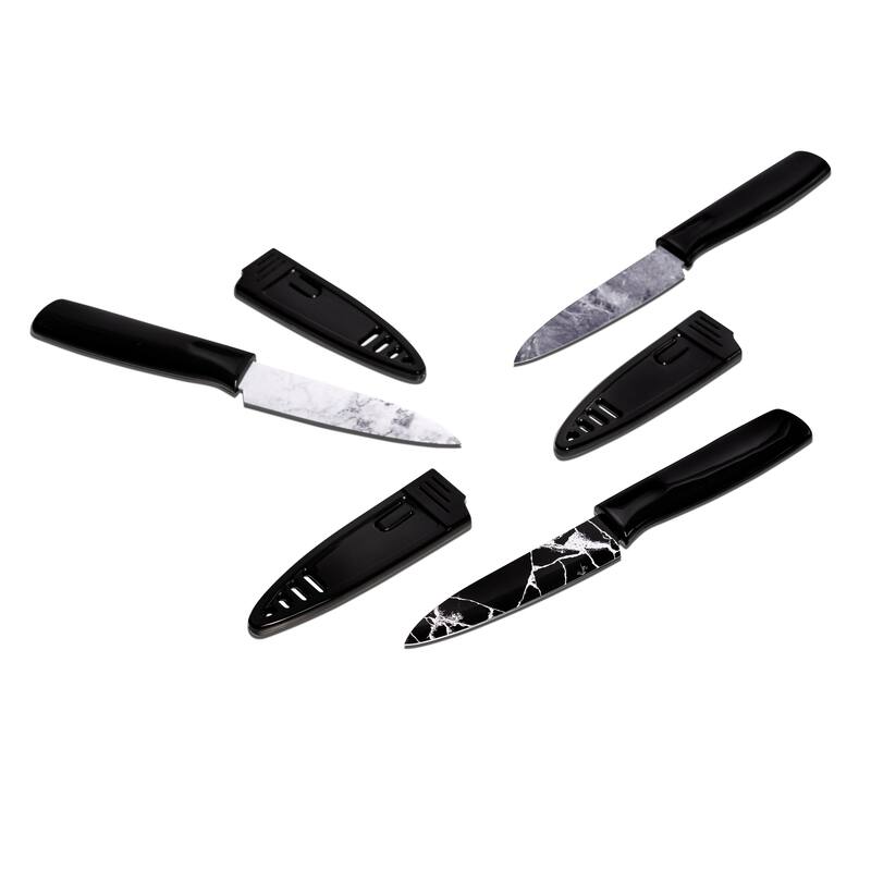 DURA LIVING Artistic Edge 3-Piece Non-Stick Paring Knives Set with Blade Guards - Black