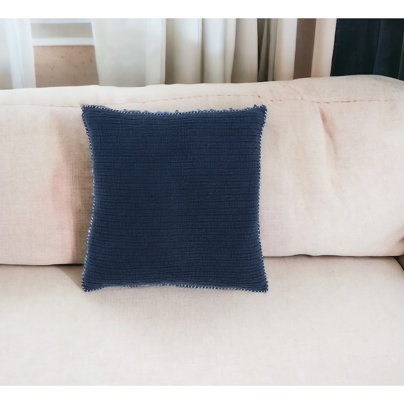22" Navy Blue Striped Cotton Throw Pillow - Navy Blue