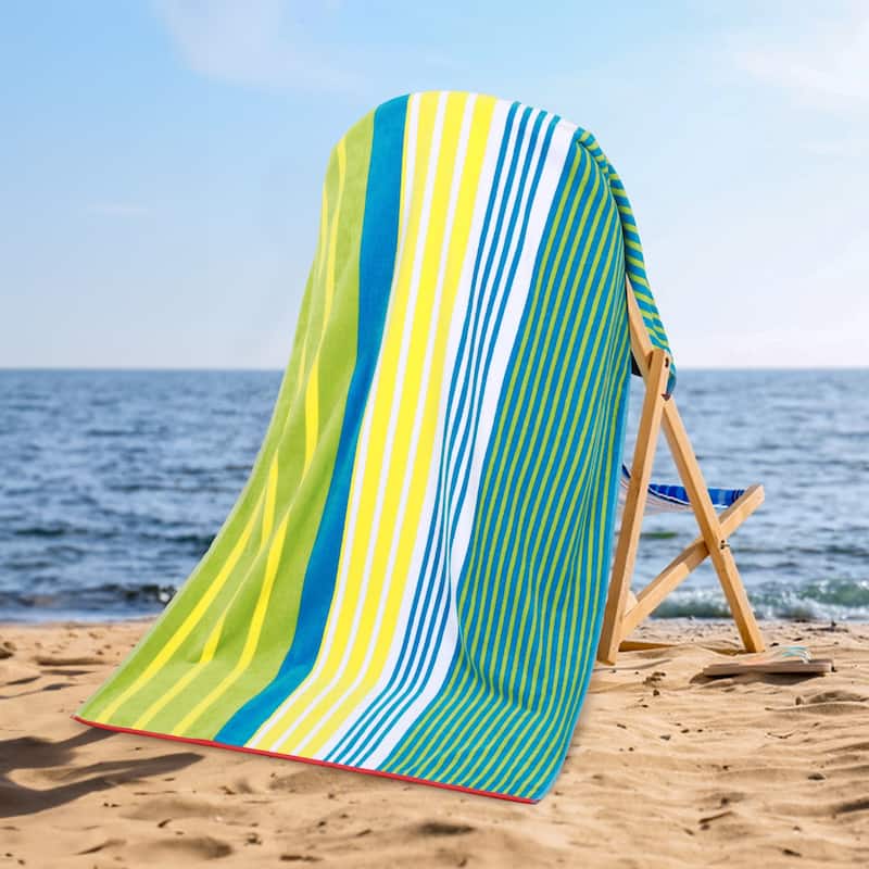 Superior Mira Striped Cotton Velour Terry Large Oversized Beach Towel