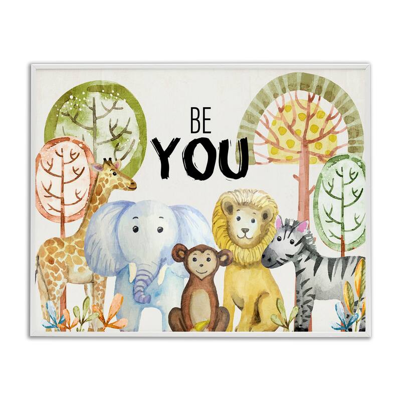 Stupell Be You Jungle Animals Framed Giclee Art Design By Kim Allen - 30 x 24 - White