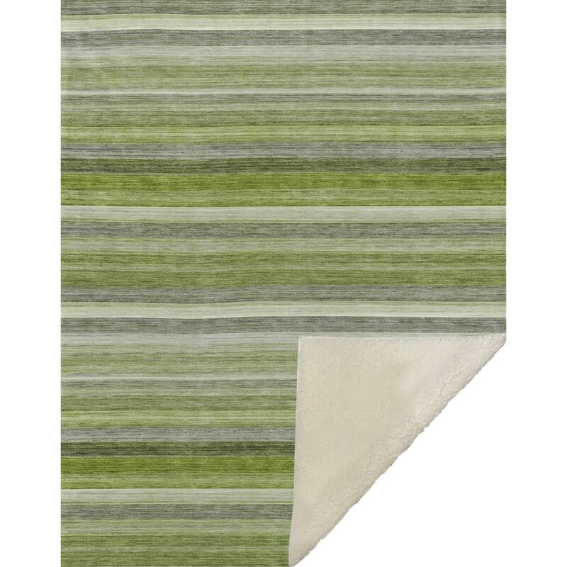 Premium Machine Washable Ombre Stripe Sherpa Throw Blanket