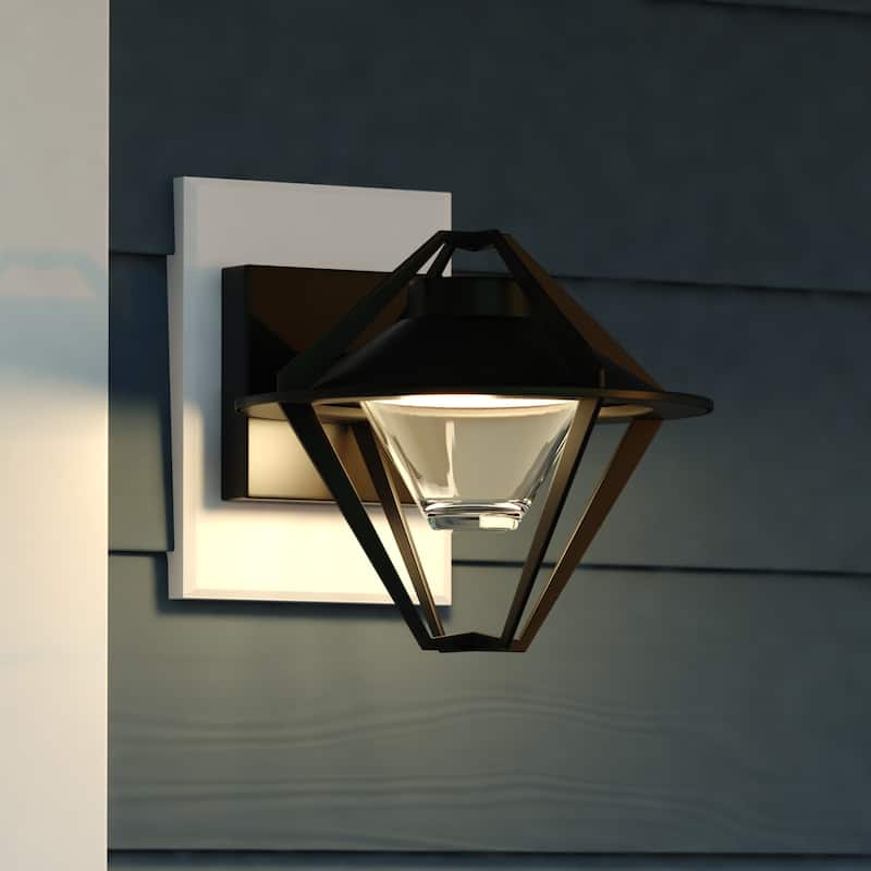 Jackson Steel 1 Light Integrated LED Black Contemporary Outdoor Wall Lantern Clear Glass - 9.5-in W x 8.25-in H x 10.5-in D - Textured Black - 9.5-in W x 8.25-in H x 10.5-in D