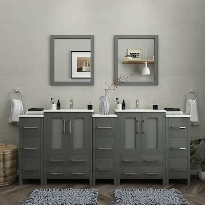 Vanity Art 84-Inch Double Sink Bathroom Vanity Set with Top and Free Mirrors - 84 X 18.1 X 35.8