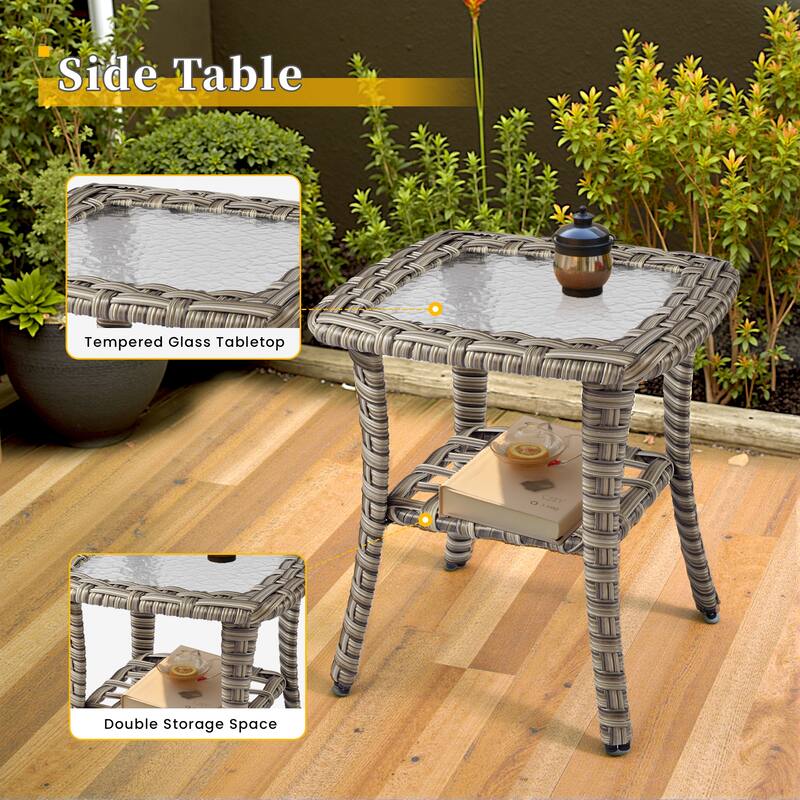 HOOOWOOO 8-piece Patio Wicker Rattan Swivel Rocking Chair Set with Solar-powered Table