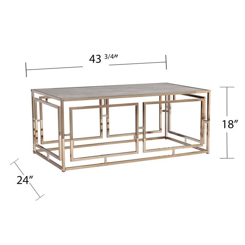 44" Rectangular Faux Marble Coffee Table with Champagne Metal Legs for Modern Living Room Furniture - 43.75”L x 24”W x 18”H