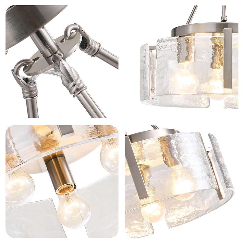 Reina 3-Light Water Textured Glass Panel Drum Semi Flush Mount