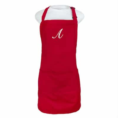 kaufman Monogram Red Apron, Two Pockets and adjustable Neck. Letter - 29"x 23"
