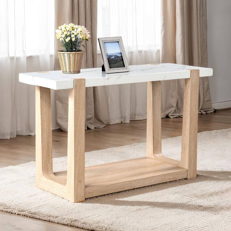Furniture of America Wynel Modern 50-inch 1-Shelf Faux Marble Top Sofa Table - Natural and White