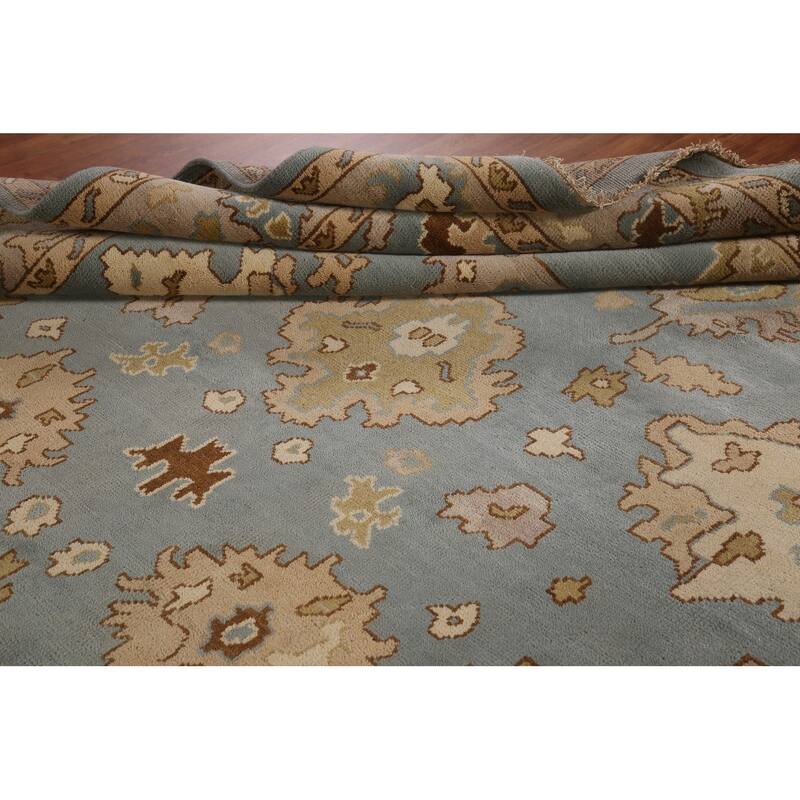 Blue Floral Oushak Oriental Area Rug Handmade Wool Carpet - 9'2"x 12'0"