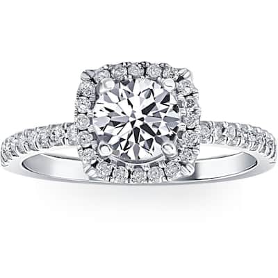 G/VS 1.75CT Lab Diamond Cushion Halo Engagement Ring Round Cut 14K Gold