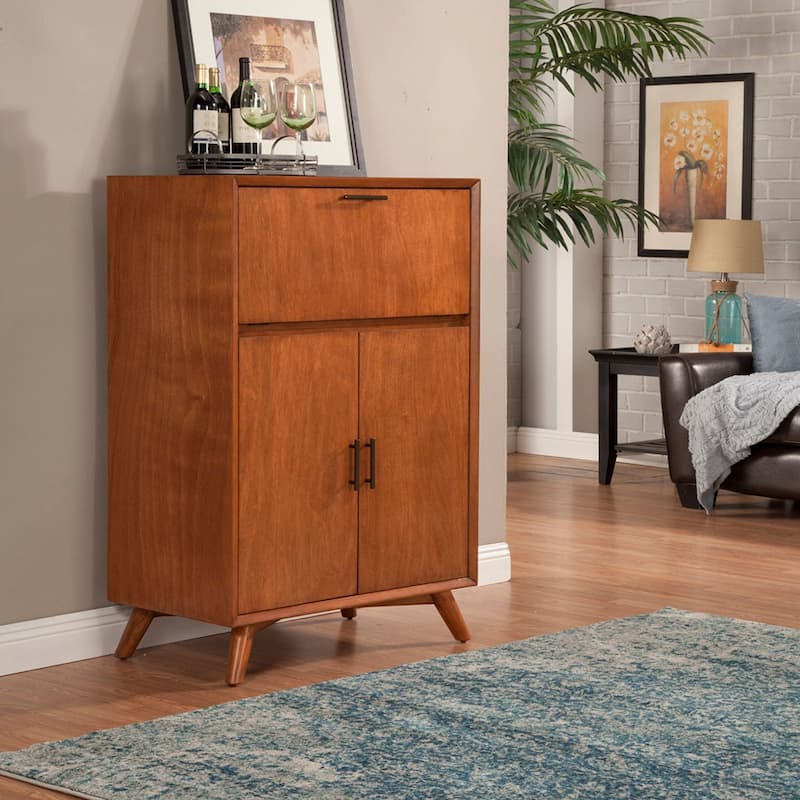 Alpine Furniture Flynn Large Wood Bar Cabinet in Acorn Brown
