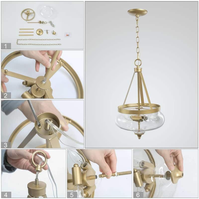 Modern Glam Chandelier 3-Light Clear Glass Lantern Farmhouse Pendant Lights for Kitchen Island