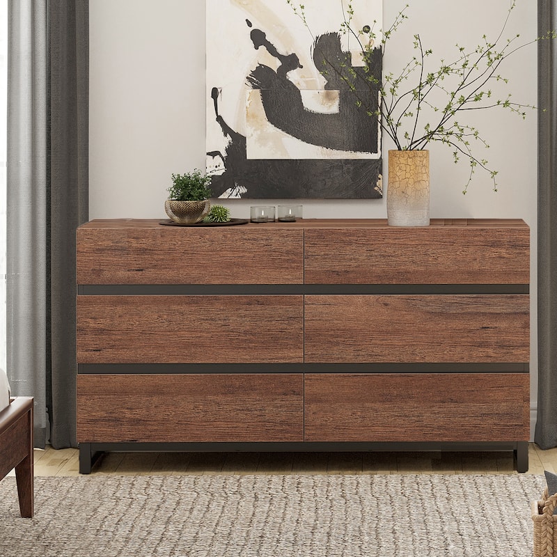 WAMPAT Modern Buffet Sideboards, Sideboard Buffet Cabinet with 6 Drawers , Coffee Bar Storage Cabinet for Kitchen