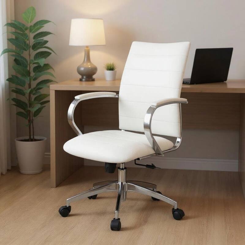 White and Silver Adjustable Height Swivel Rolling Office Chair - White