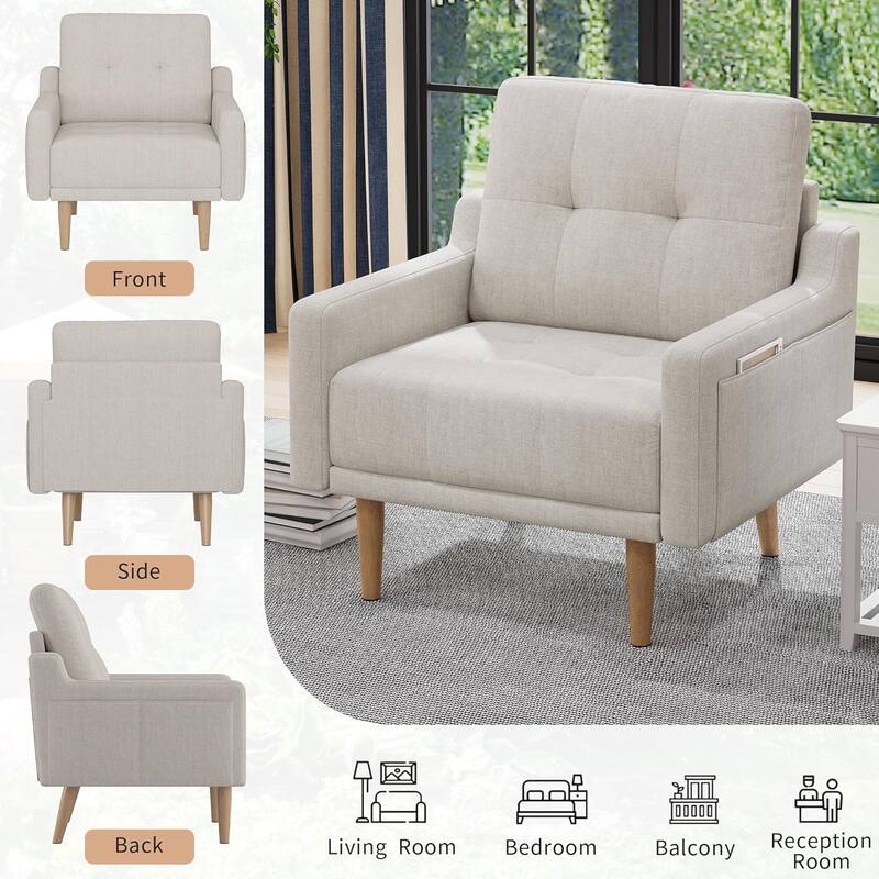 Mid Century Modern Accent Chair,Upholstered Armchair,Comfy Reading Chair with Wood Legs,Fabric Single Sofa Chair