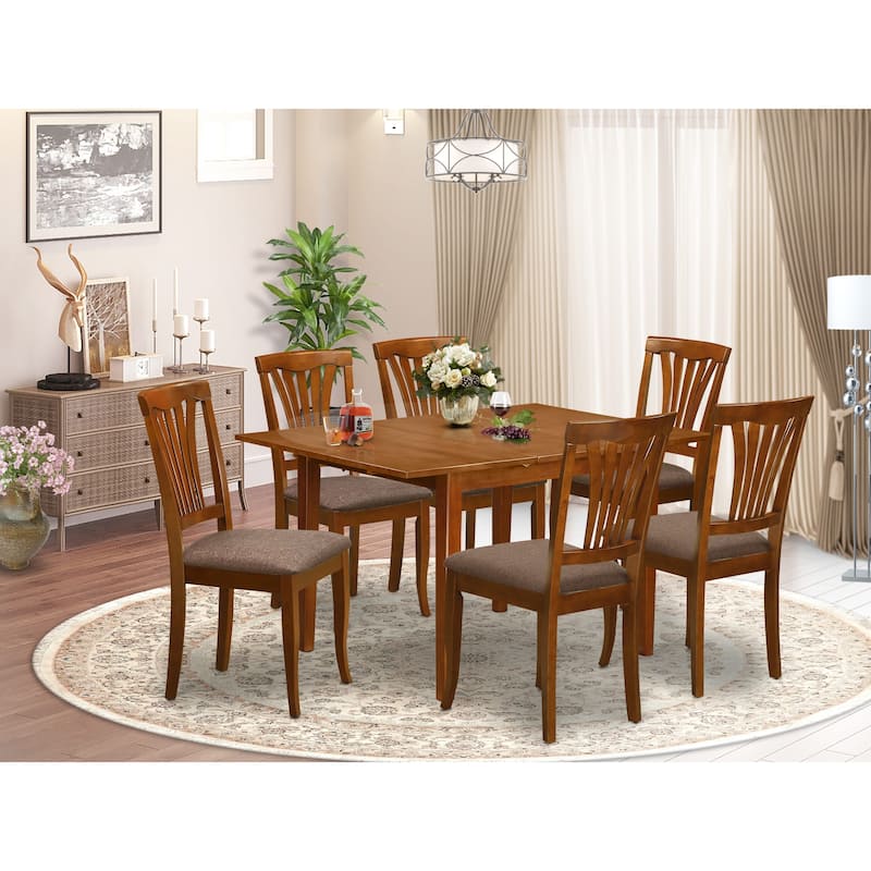 East West Furniture 7 Piece Dining Table Set- a Rectangle Dinner Table and 6 Dining Chairs, Saddle Brown (Seat Options) - MLAV7-SBR-C