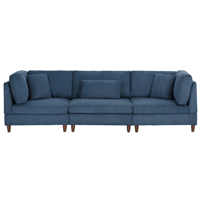 Corduroy Modular Sectional Sofa Set With Pillows - Navy-3 Piece