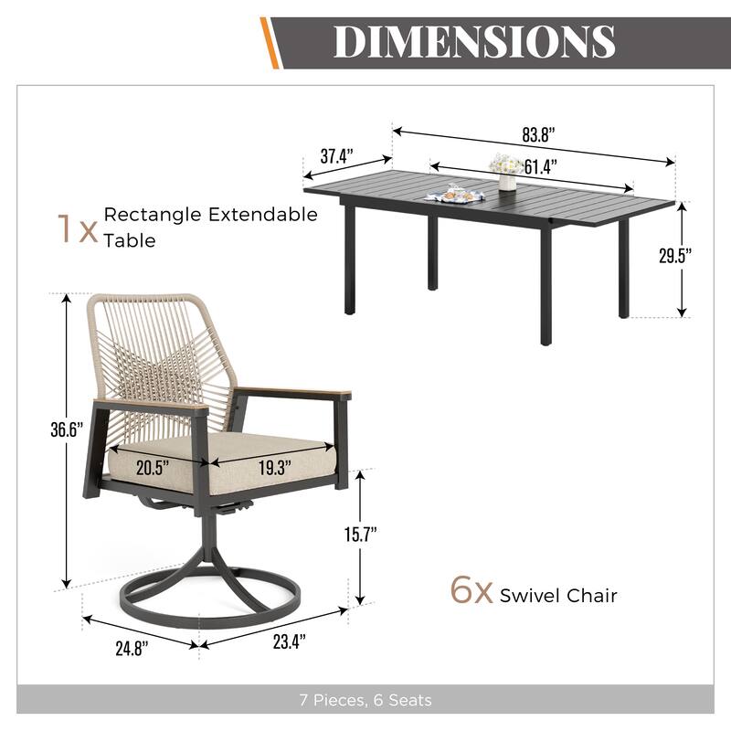 MAISON ARTS 7/9 Pieces Patio Dining Set with Extendable Table and Cushioned Woven Rattan Dining Chairs