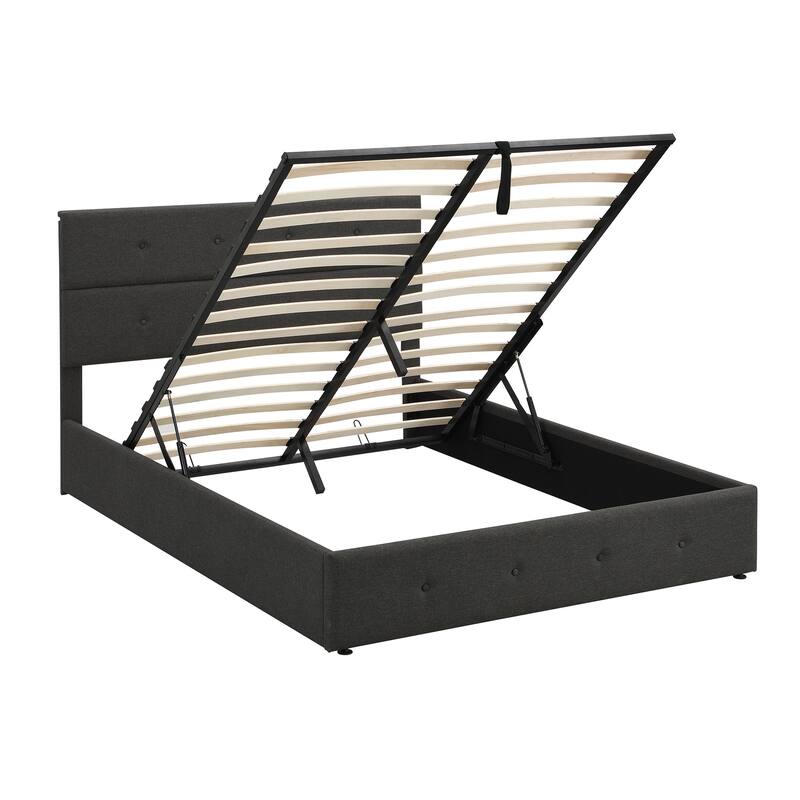 Queen Size Upholstered Platform Bed with Storage Underneath, Metal Bed